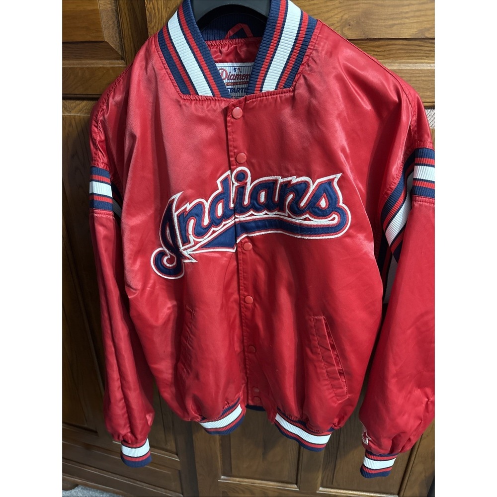 Cleveland Indians Satin Jacket Mens Large Diamond Collection by Starter 90s